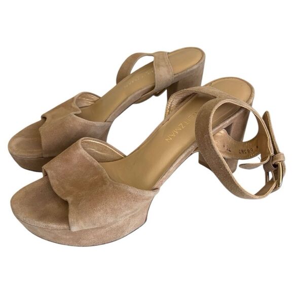 Stuart Weitzman Suede Platform Sandals Sz 7.5 - Picture 1 of 11
